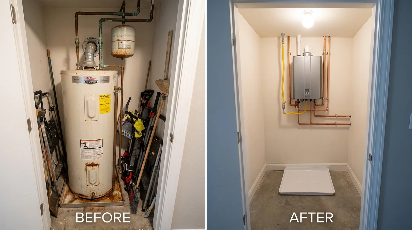 Tank water heater versus wall-mounted tankless unit comparison for Carrollton, OH homeowners